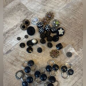 Assorted Black and Silver Buttons with rhinestone/beads on several